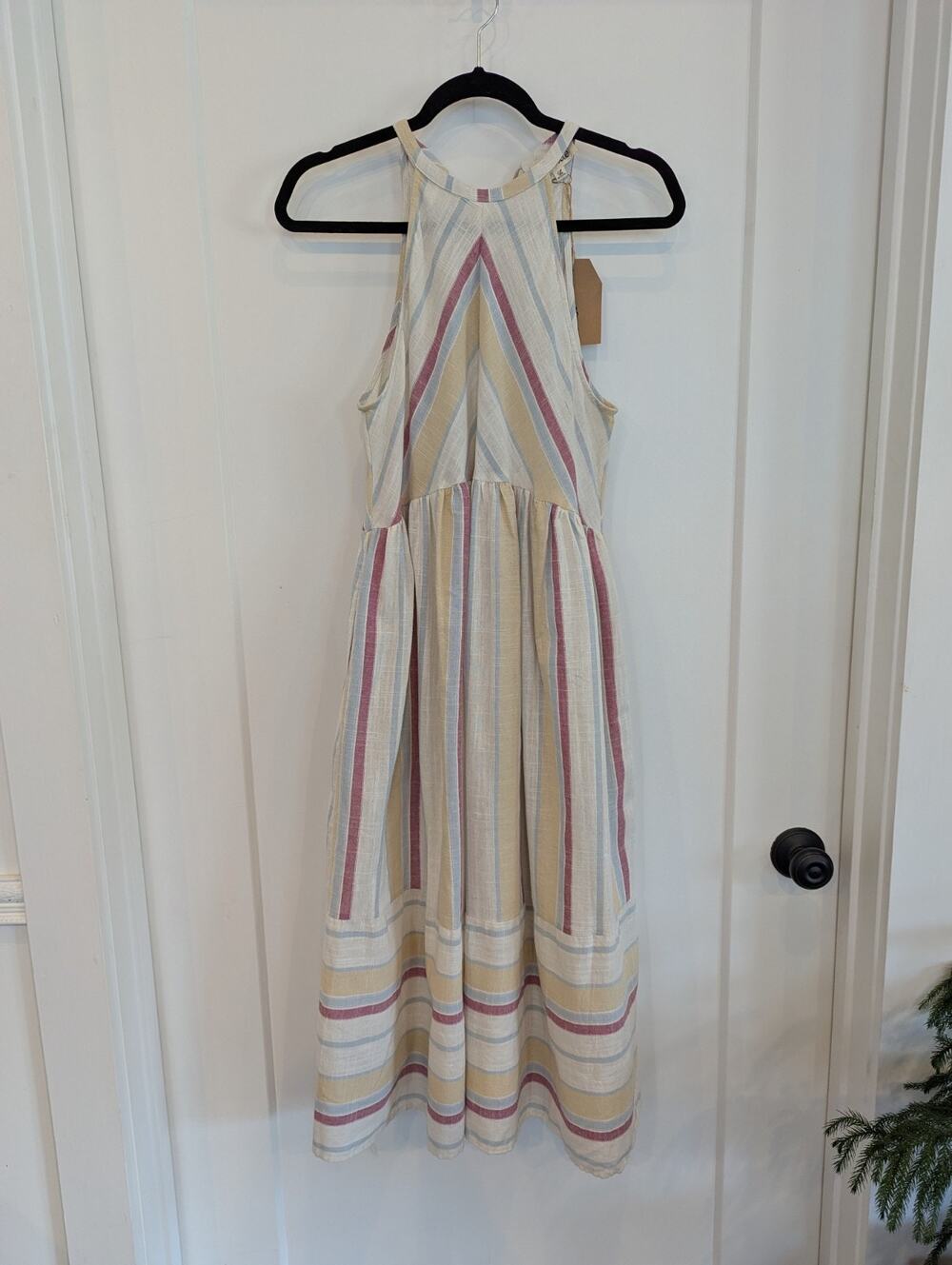 Listicle L Halter Midi Dress Striped Colorful Boutique Lined Bohemian Flowy NWT